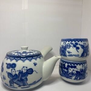 Antique Japanese Blue and White Porcelain Tea Set